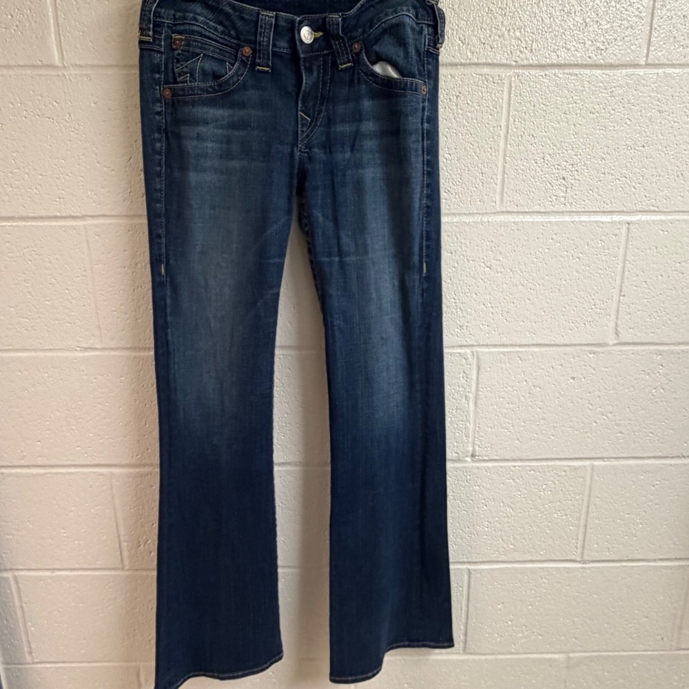 True Religion Womens Becky Bootcut Jeans 28 Low Rise Y2K Denim Flare Whisker USA